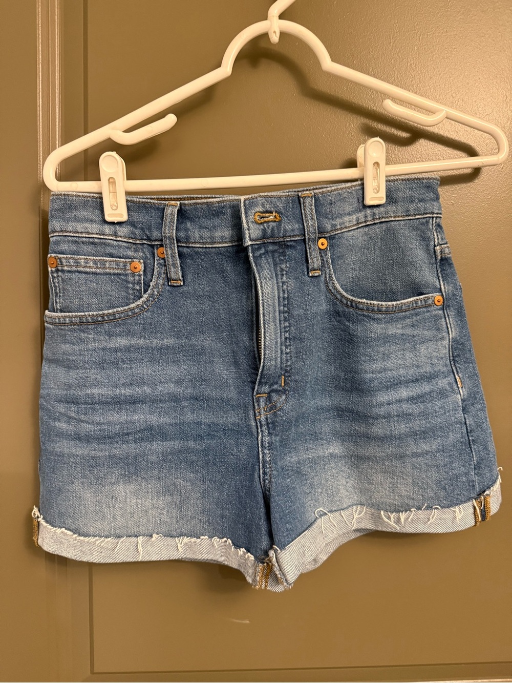 Madewell High-Rise Frayed Hem Denim Shorts - Blue
